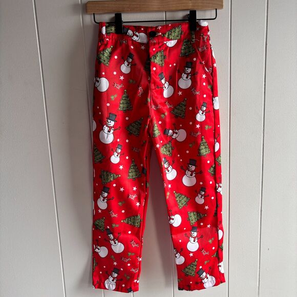Boys M 10/12 Red Festive Holiday 2-Pc Snowman Christmas Suit Set - Picture 3 of 8